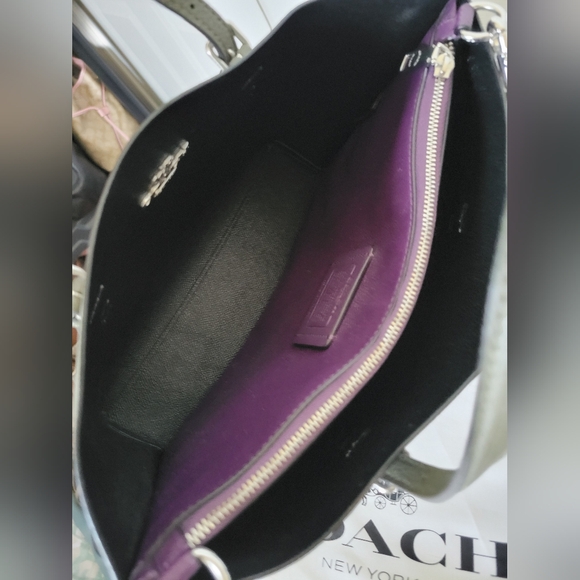 Coach Mollie 25 Silver Surplus Army Green Small Double Face Leather Tote - Picture 2 of 4